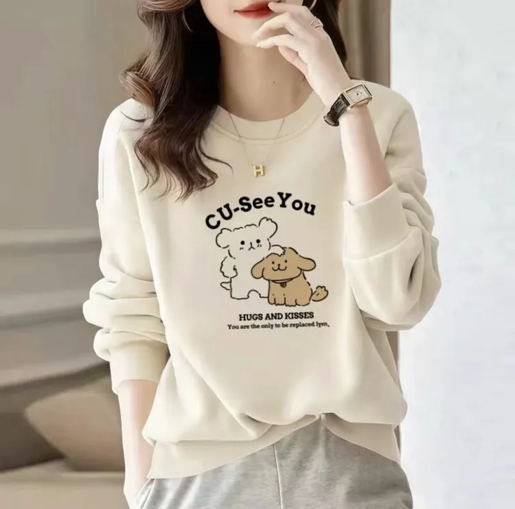 【现货➕运费补贴】秋冬2025新款宽松大码百搭加绒加厚卫衣-两只小狗