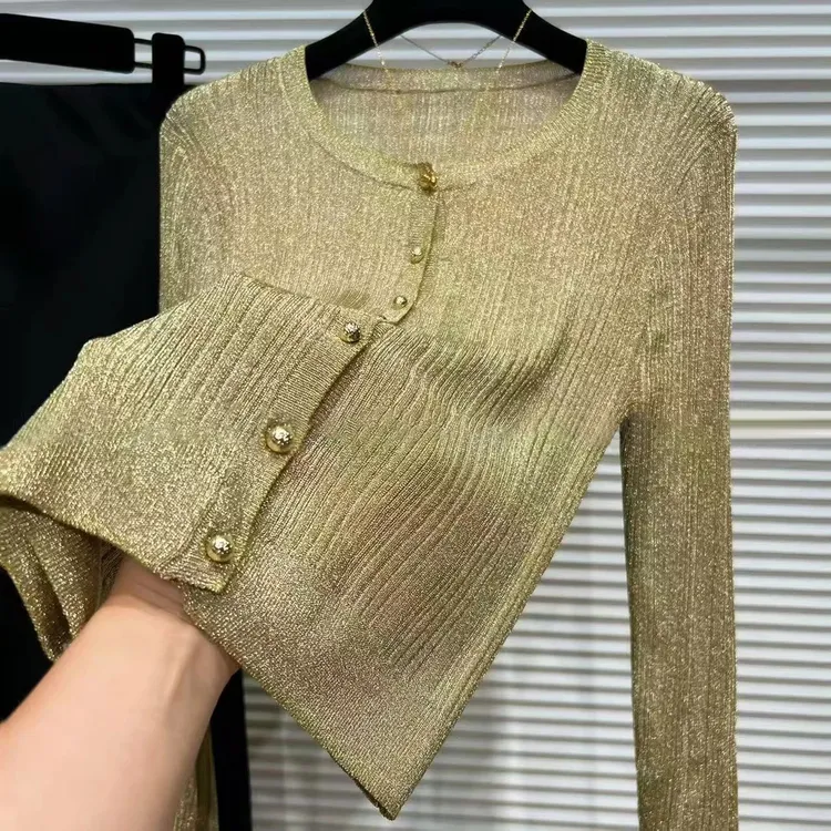 高级感洋气圆领长袖针织衫外穿女装2025早秋新款百搭休闲小衫上衣