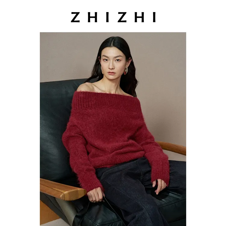 致知 鹊踏枝 慵懒风宽松羊驼拉毛一字领毛衣ZZ2EWKZL131