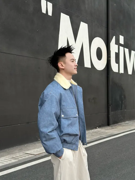 JIAN.DAN短宽墩形面包服冬季复古美式毛领工装拉链情侣百搭棉服