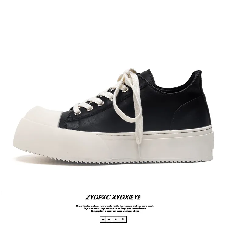 春季新款百搭黑色板鞋男款厚底增高男女情侣轻奢鞋子通勤德比鞋