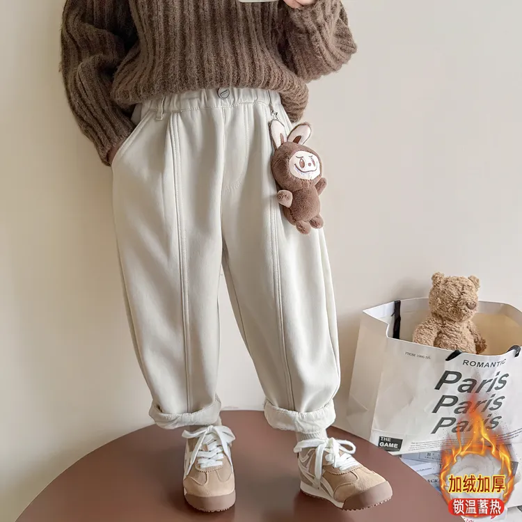 女童加绒裤子洋气儿童秋冬装新款女宝宝一体绒休闲裤子小女孩保暖