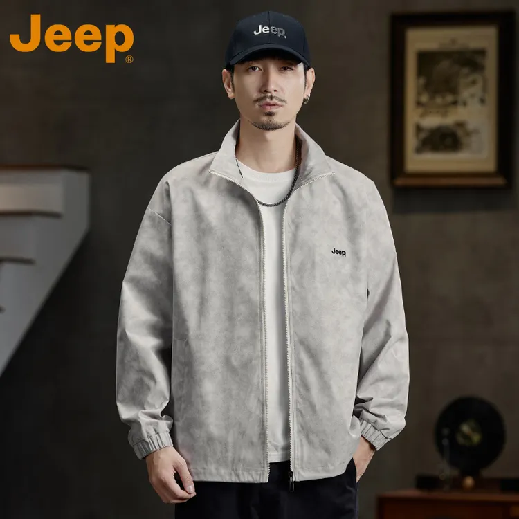 JEEP吉普防风冲锋外套男士春秋款2025新款刺绣夹克秋装翻领上衣服