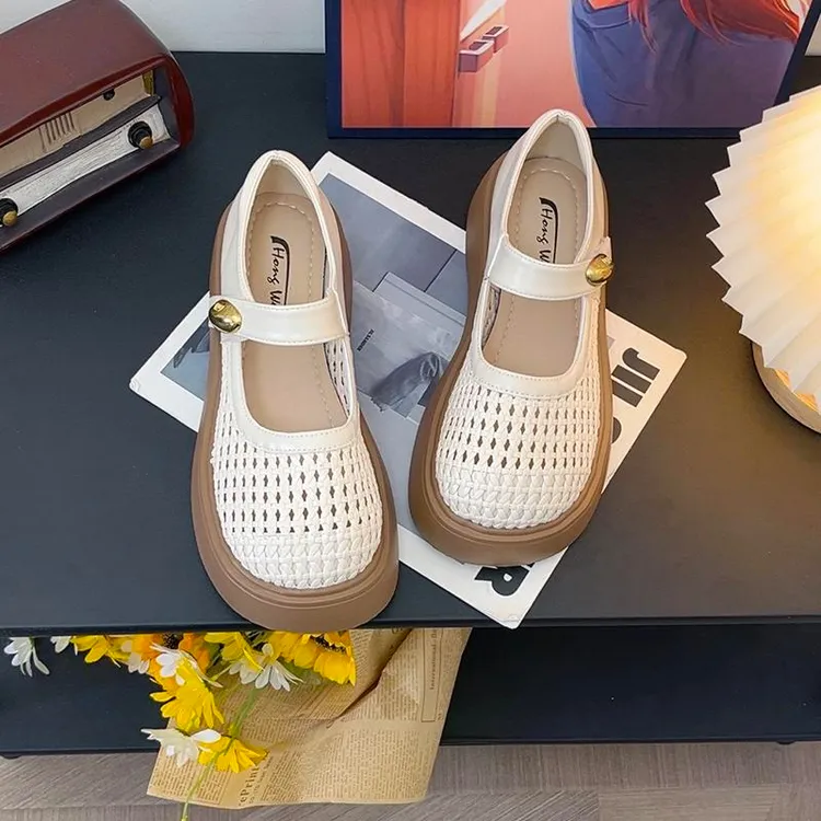 2025年夏季镂空单鞋透气厚底女款搭休闲时尚复古凉拖鞋女外穿