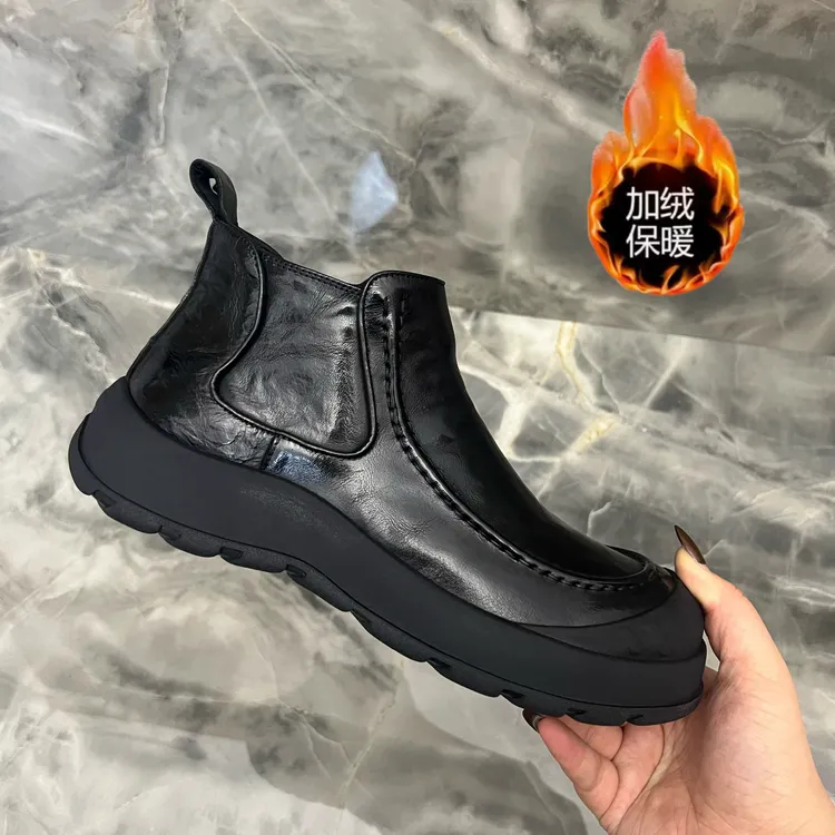 【头层牛皮】X5089-1马丁靴男冬季加绒高帮皮鞋英伦男士切尔西短靴