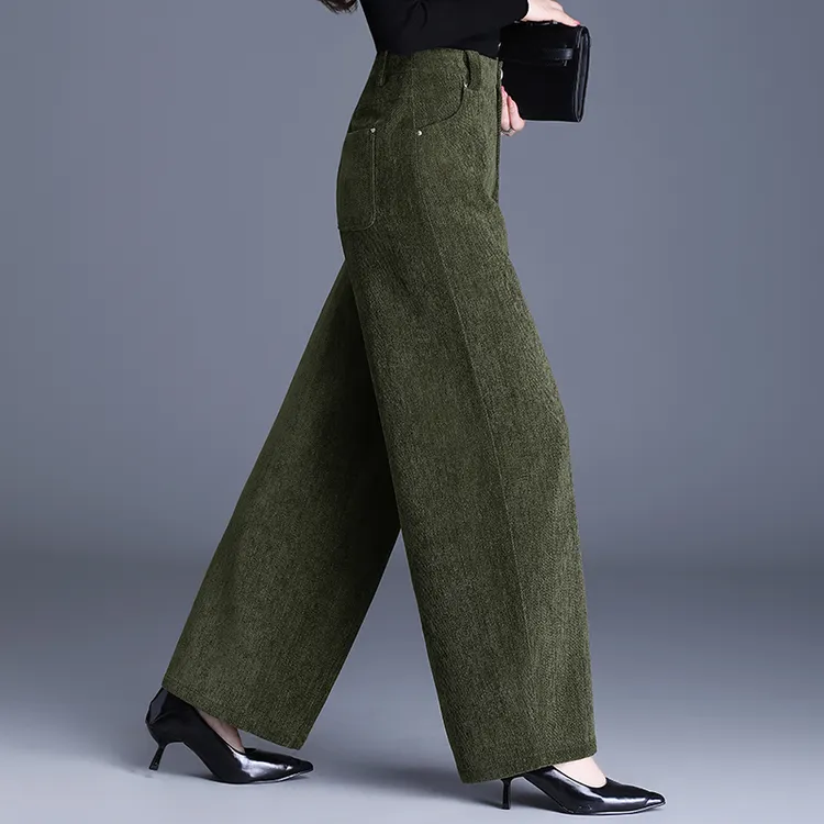 高腰阔腿裤宽松慵懒风雪尼尔休闲裤女2025新秋冬显瘦大码弯刀长裤