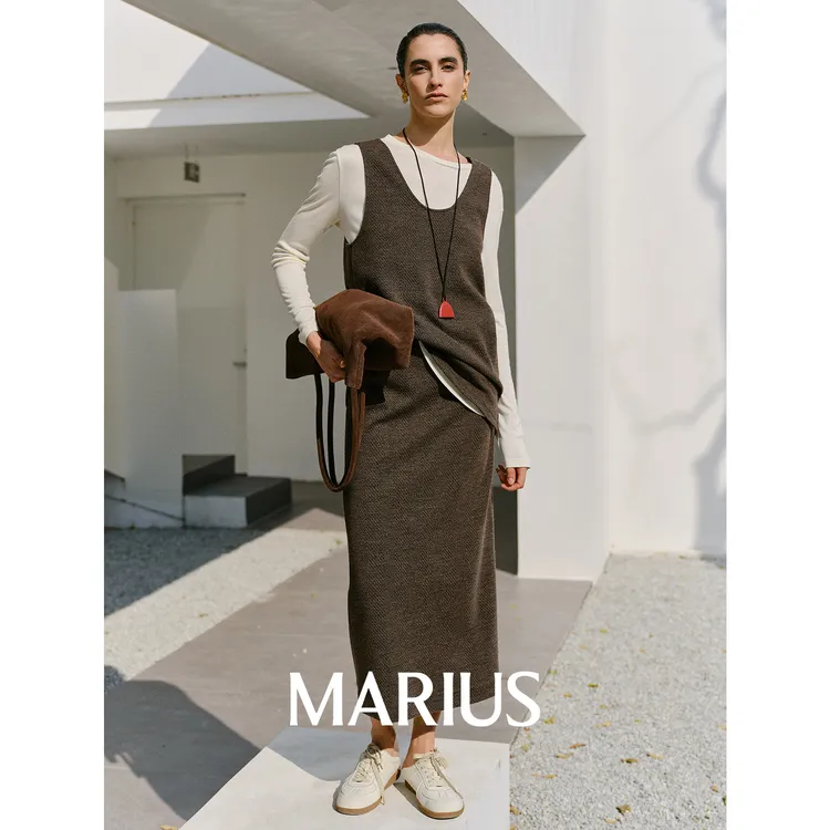 MARIUS“鱼骨套”毛衣时尚休闲复古秋冬提花针织套装