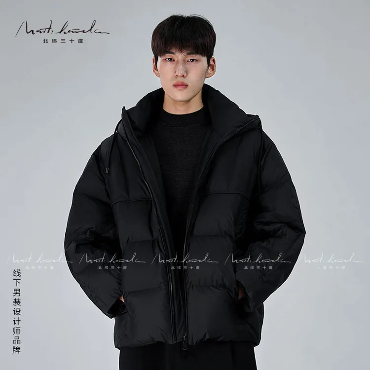 北纬三十度原创设计师品牌男士冬季连帽时尚保暖羽绒服