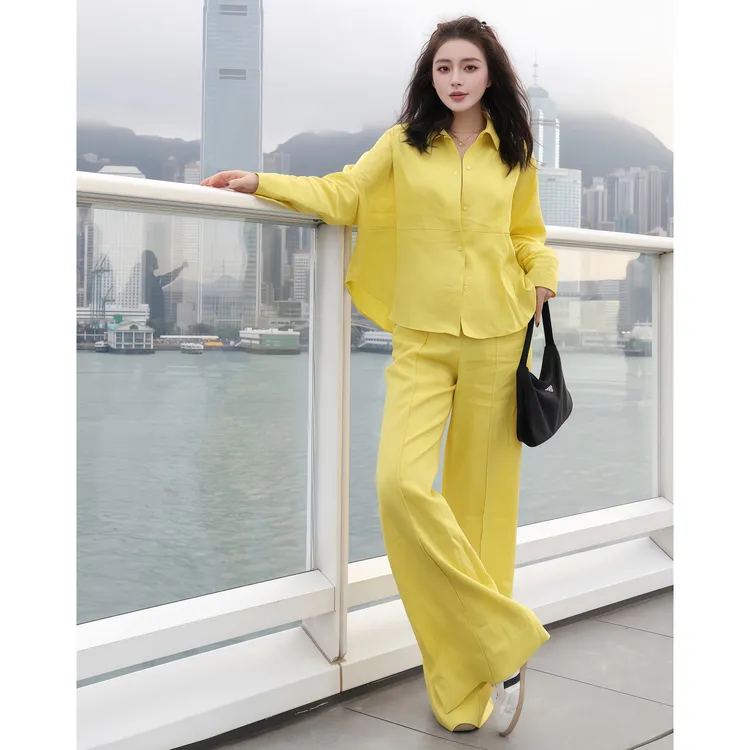 ZEROYK亚麻时尚套装2025春夏超好看松弛感宽松显瘦衬衣裤子两件套