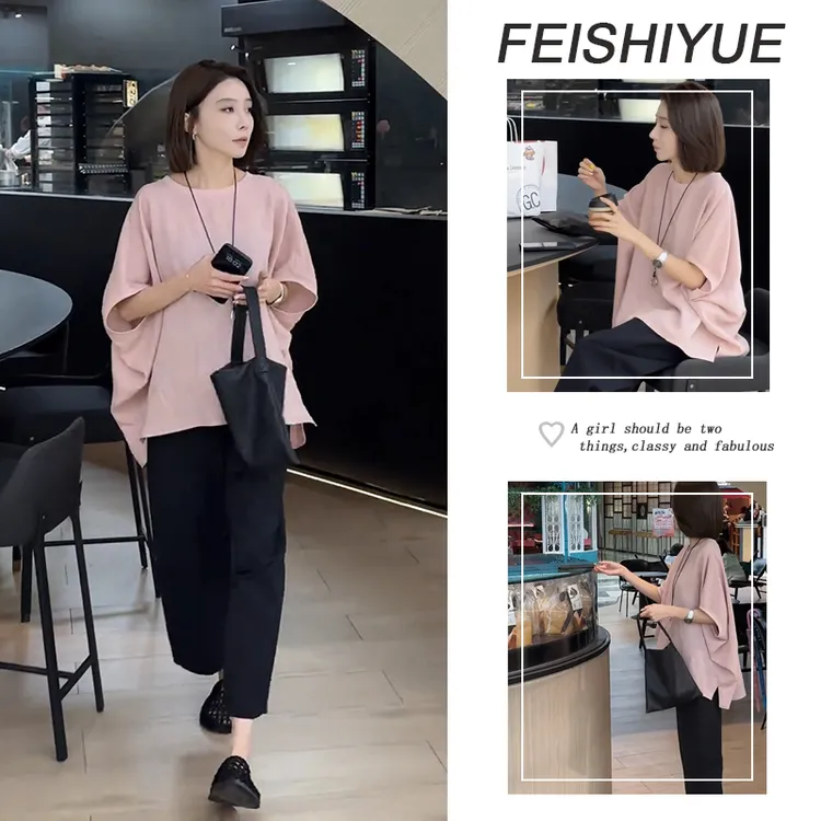 2025夏季穿搭一整套女新款宽松时尚短袖上衣百搭休闲裤两件套