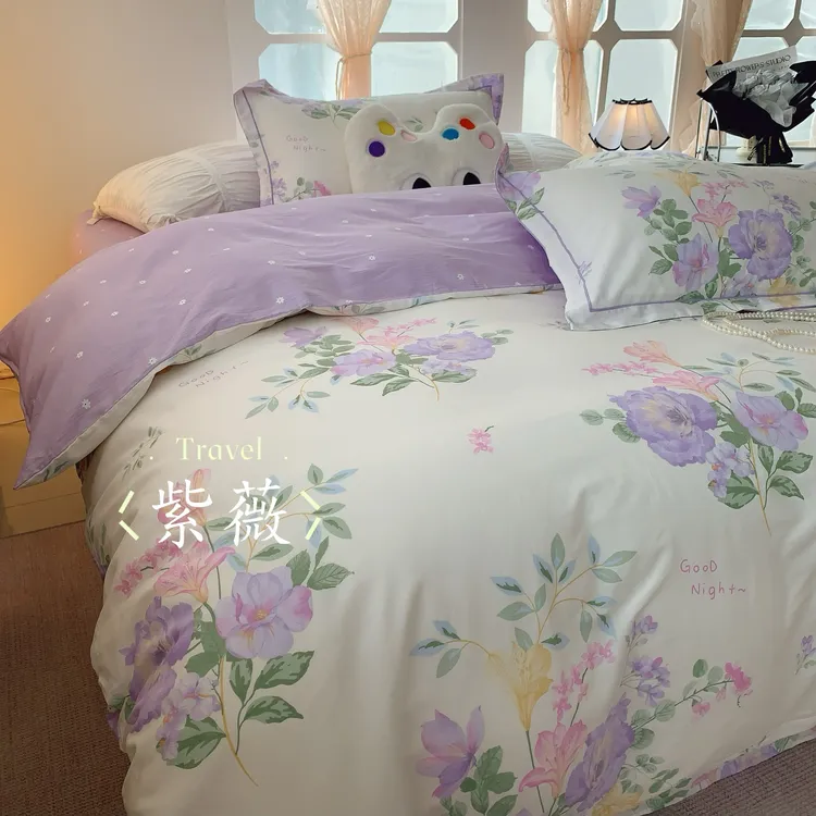 100%纯棉全棉四件套床品春夏薄款轻薄透气小清新全棉假一赔万sx