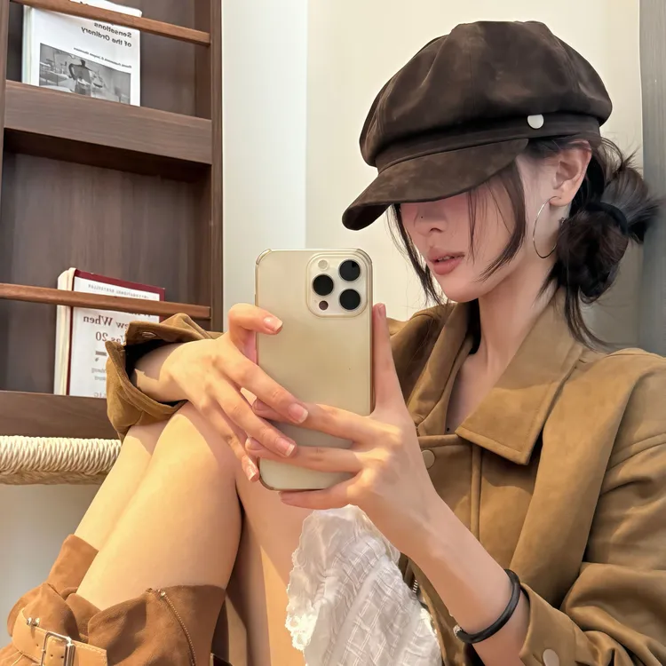 秋冬氛围感复古百搭咖色贝雷帽女新款显脸小英伦风报童八角帽子