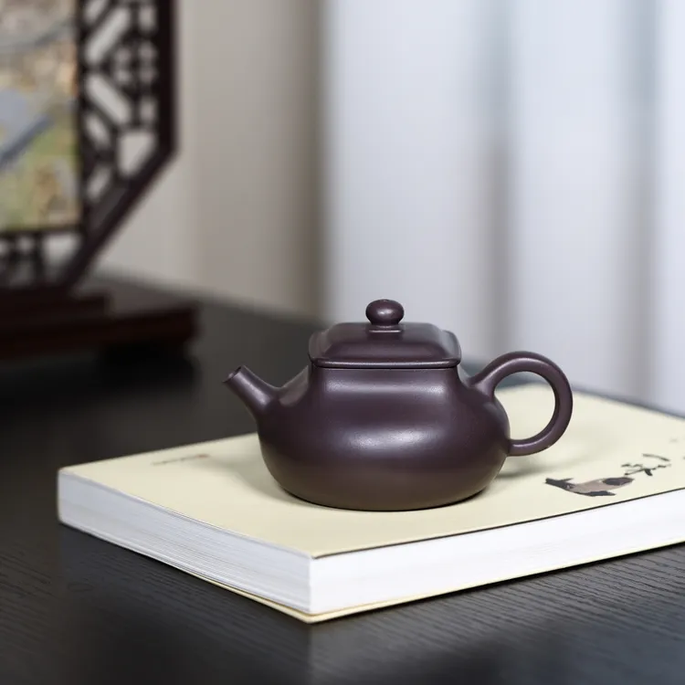 宜兴正品原矿紫砂壶茄皮紫深井紫泥全手工乾坤壶纯手工方器壶220C