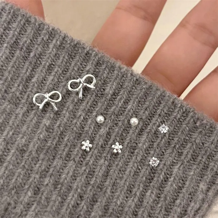 合金耳饰 镀S925银蝴蝶结耳钉吸睛耳环百搭简约冷淡精致气质耳饰