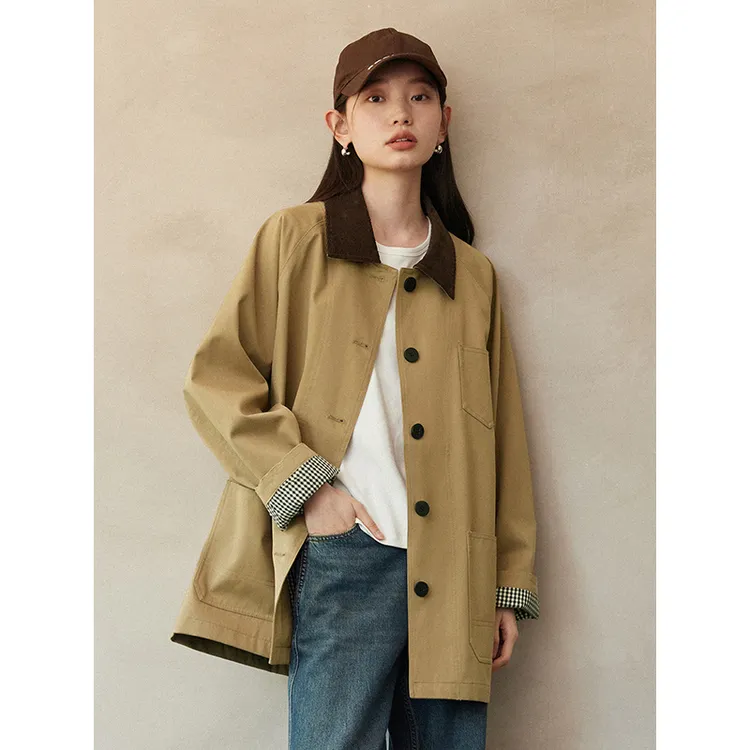 Benview【经典巴恩】风衣通勤翻领女宽松型外套宽松女装简约韩版潮