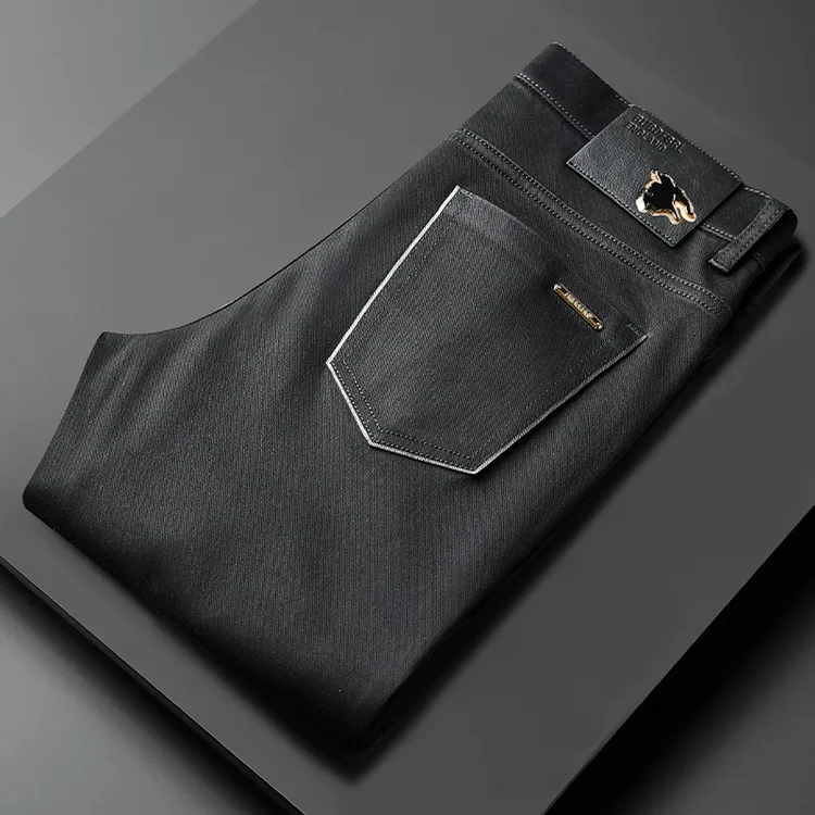 质量秋冬季厚款牛仔裤男士2025新直筒保暖洗水黑色战马休闲长裤子