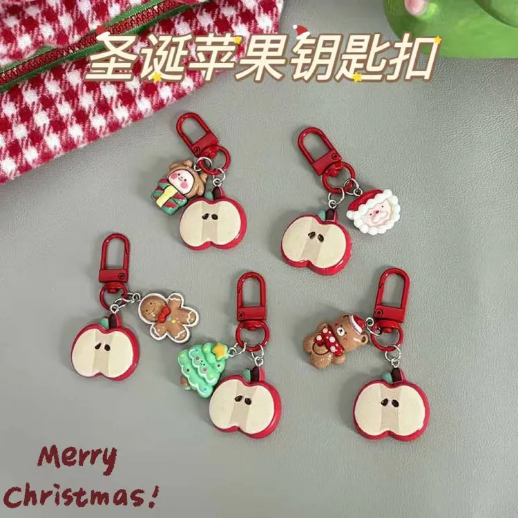 新款圣诞苹果钥匙扣挂件书包可爱圣诞节礼物圣诞老人饰品挂饰配饰