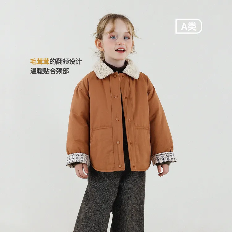 允儿妈女童冬季小众白鸭绒薄款羽绒服儿童翻领羽绒外套儿童上衣