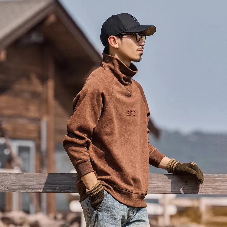 美式复古重磅加绒卫衣男2025新款加厚冬季高领宽松大码长袖上衣男