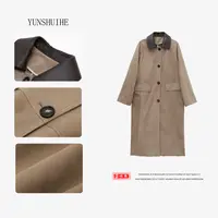 YUNSHUIHE/云水禾大象灰绒面胎牛皮长款风衣