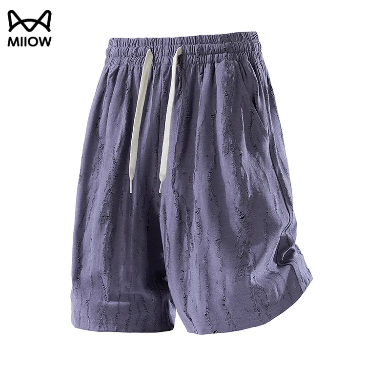 猫人大码冰丝短裤男夏季薄款破洞裤子宽松加肥加大胖子五分休闲裤