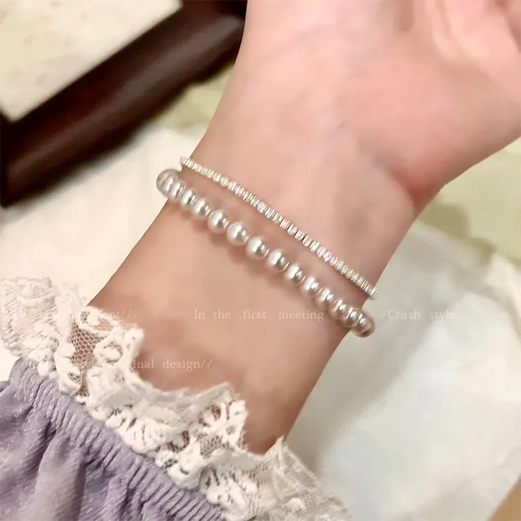 铜合金仿珍珠手链 曼塔玫瑰贝珠手链女精致高级感叠戴手饰品9524