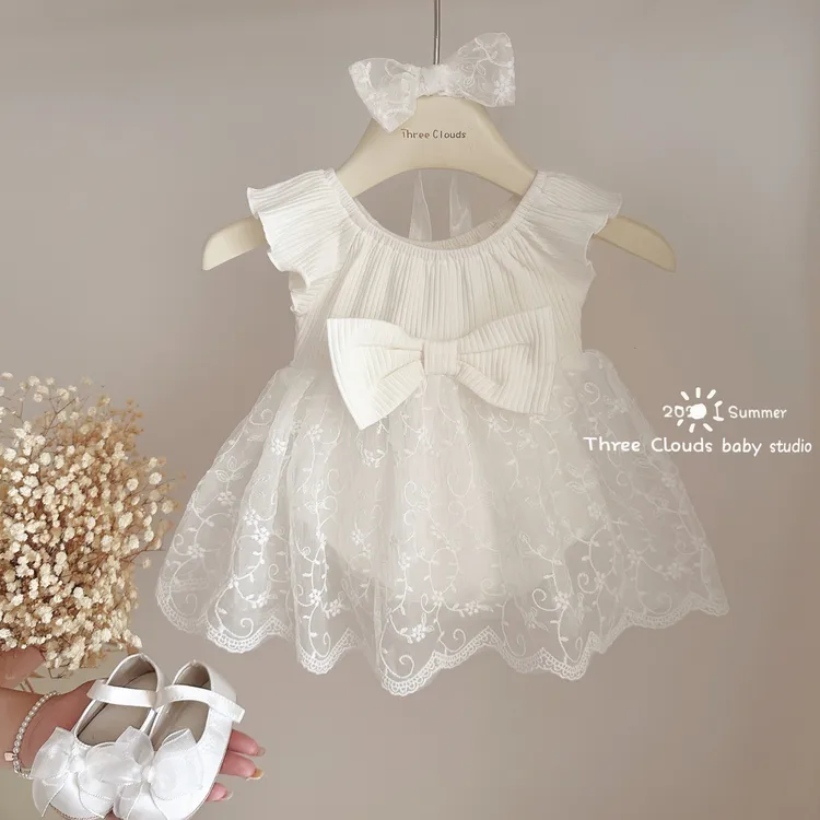 婴儿周岁礼服新款满月礼服女宝宝时尚网纱飞袖夏季公主连衣裙纱裙