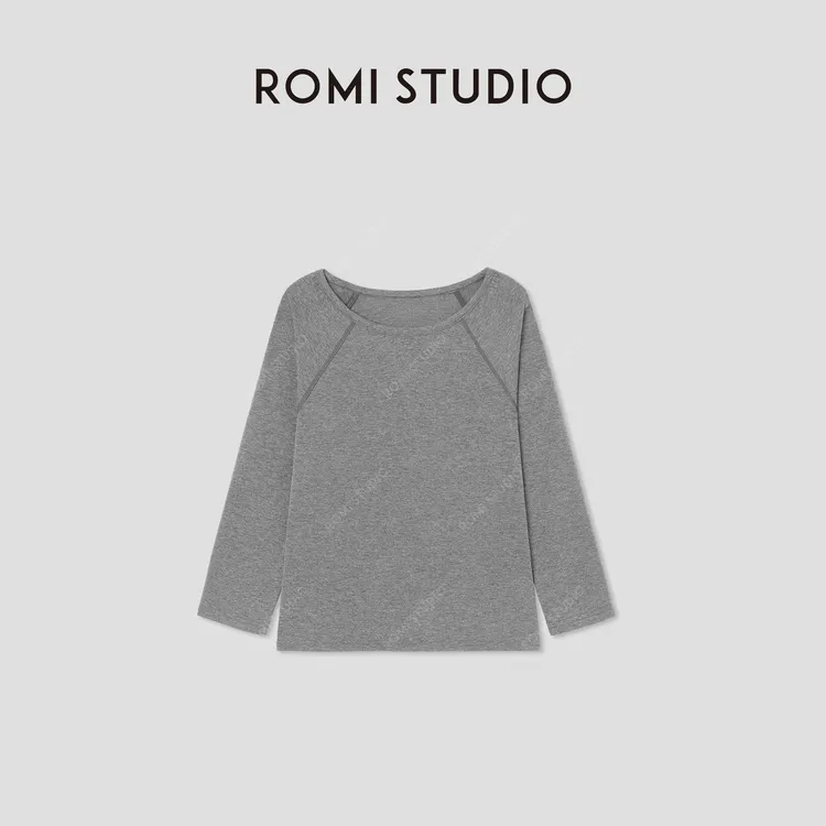 ROMI STUDIO“法式优雅”卷边弹力肤感休闲圆领中袖T恤 RW24AS41334