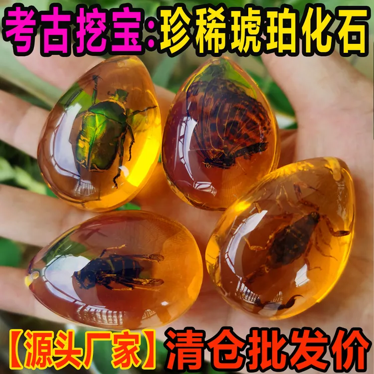 考古挖掘玩具琥珀昆虫挖宝石恐龙化石儿童考古盲盒厂家摆摊