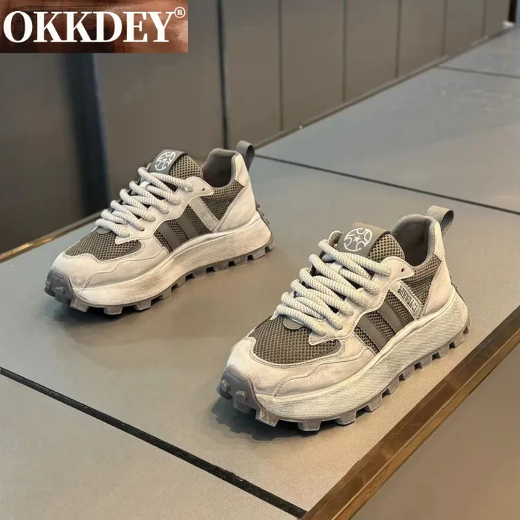 okkdey站潮牌复古做旧阿甘鞋男春季潮流透气网面运动休闲鞋
