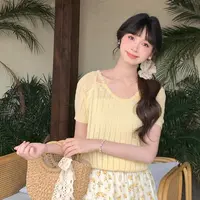 慕兔法式时尚气质设计感镂空针织衫女2025夏季新款百搭显瘦上衣