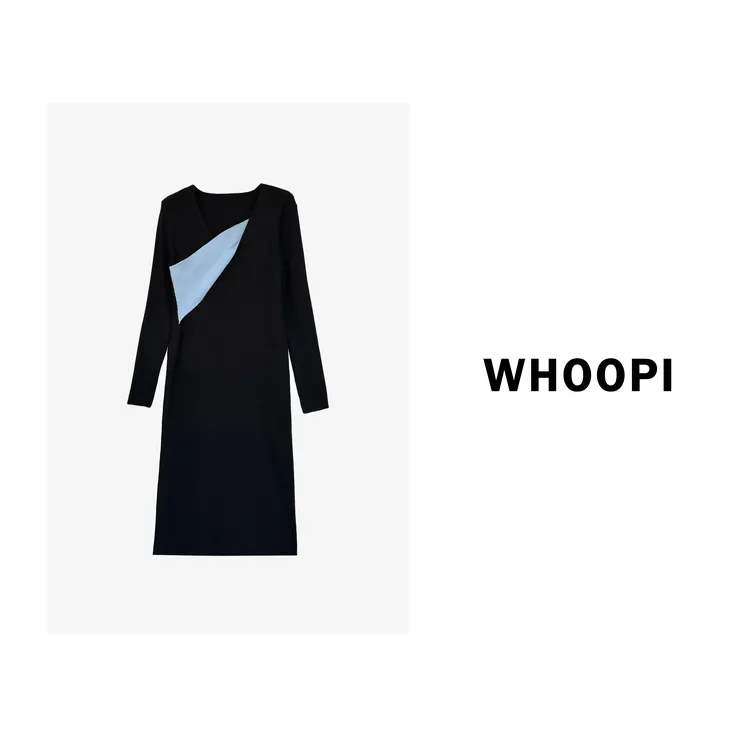 【Whoopi】【漫影】设计感不对称撞色连衣裙内搭打底针织裙