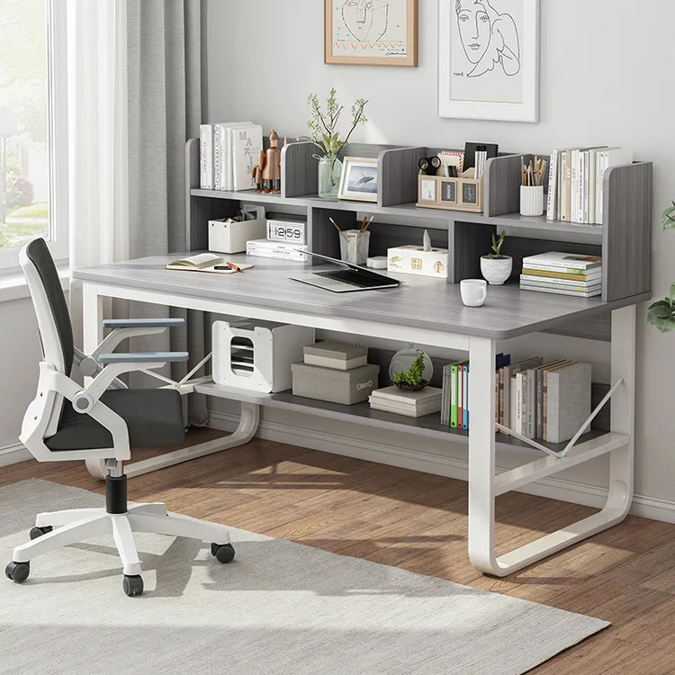 电脑桌台式家用书架一体学生卧室学习写字书桌椅组合简约办公桌子