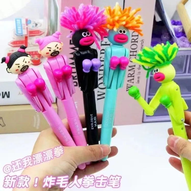 炸毛拳击笔趣味风拳击笔搞怪卡通按动式高颜值可爱学生解压圆珠笔