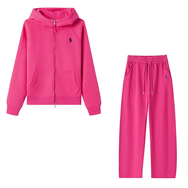 冬款纯棉加绒加厚拉链连帽弯刀直筒裤套装保暖柔软运动休闲显瘦