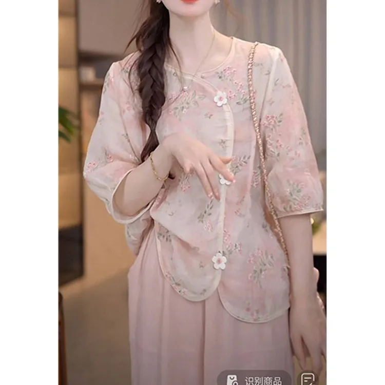 香朵儿新中式国风刺绣衬衫女2026夏季新款小众洋气设计中袖上衣潮