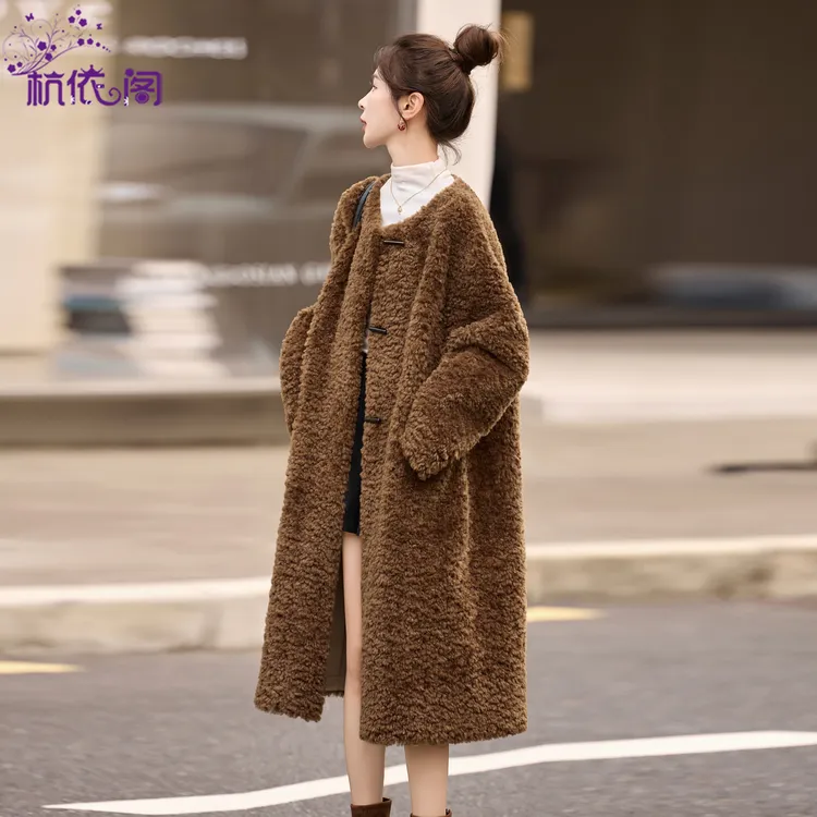 加绒加厚皮毛一体外套中长款2025冬季新款洋气保暖羊羔毛加厚外套