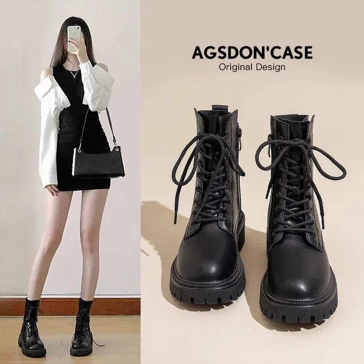 【奥古狮登】马丁靴女英伦风5CM厚底加绒624017+N624017+624055AA