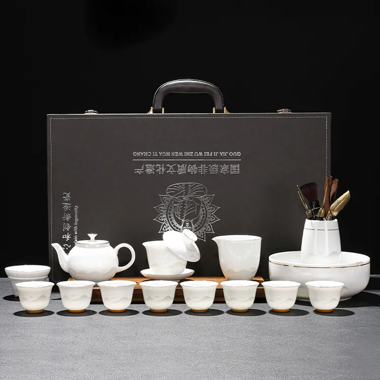 冰种羊脂玉白瓷茶具套装家用办公室陶瓷高档2025泡茶壶功夫礼盒装
