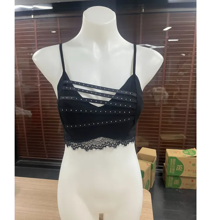 【高分女友】不挑搭配的性感纯欲弹力烫钻带内衣黑色性感背心