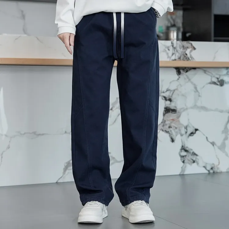 2025冬季新款加绒时尚百搭直筒裤男士休闲裤显瘦宽松纯色潮流