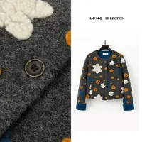 Q4275厚款拼接免烫宽松型纯色毛呢外套圆领秋冬女装韩版