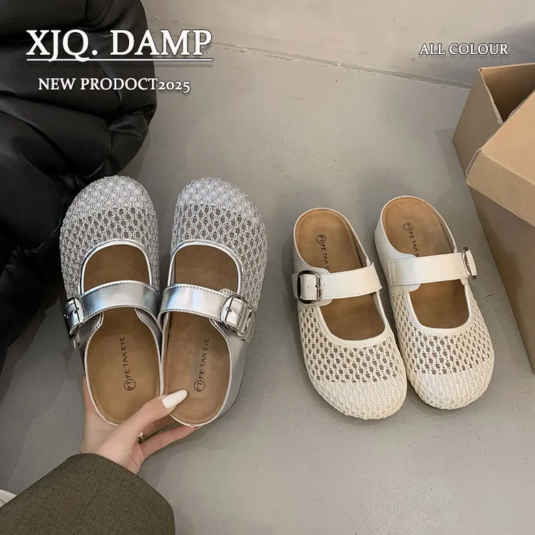 内增高勃肯拖鞋女夏季外穿网面透气薄款一脚蹬2025新款网鞋半拖鞋