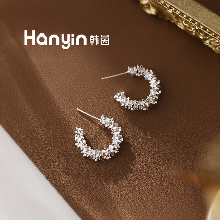 铜合金耳饰 925银针电镀银精致轻奢碎银几两时尚百搭气质耳钉