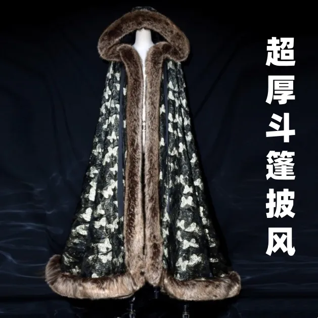 金梦蝶黑色大氅斗篷汉服古风氛围感加绒加厚披风搭配汉服旅游拍照