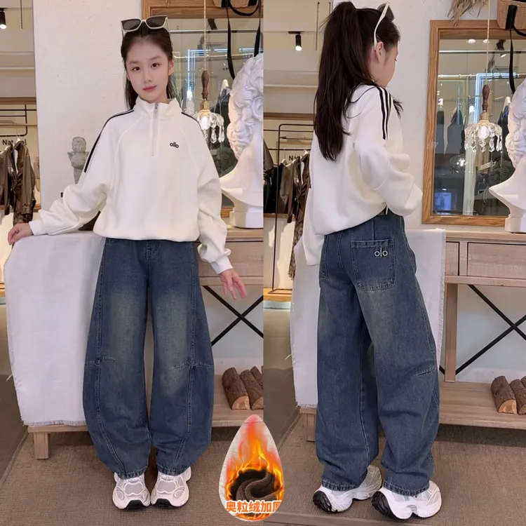 套装春秋常规款宽松条纹中大童卫衣ol女套头字母百搭女童洋气休闲