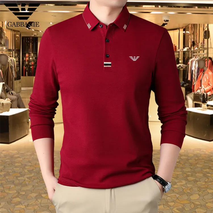 专柜正品100%纯棉长袖T恤男士秋冬新款商务休闲翻领打底POLO衫男