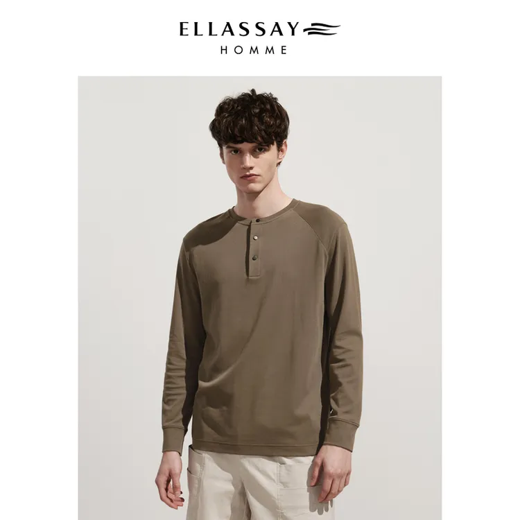 ELLASSAY歌力思男装秋季新款长袖简约亨利领打底T恤|EME341Z02200