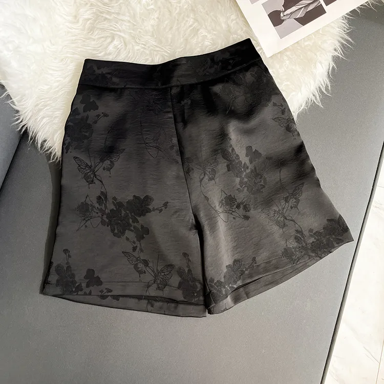 【阔腿五分裙裤】宽松显瘦气质时尚提花人丝百搭中式蝴蝶外穿短裤夏