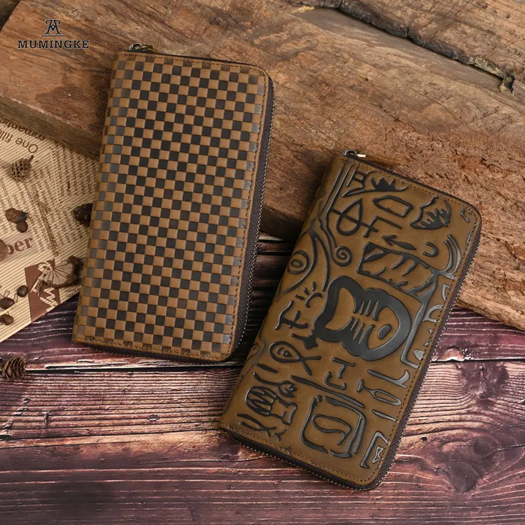 英伦风复古休闲头层牛皮男士长钱包大容量手拿包真皮手包卡包长款